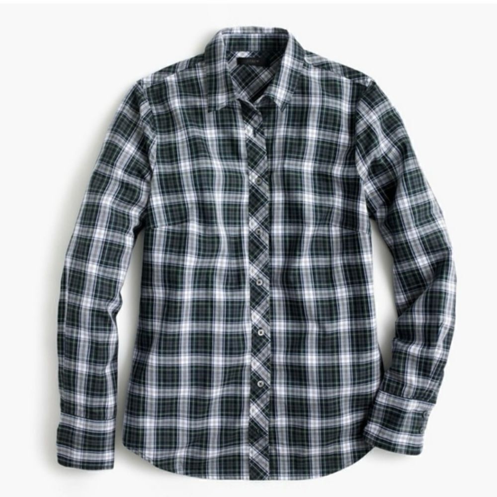 J. Crew Button Down Plaid Shirt Green Blue Black White 6
